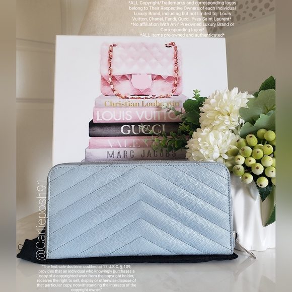 Authentic Pre-owned Yves Saint Laurent Grain De Poudre Chevron Wallet - Picture 2 of 11